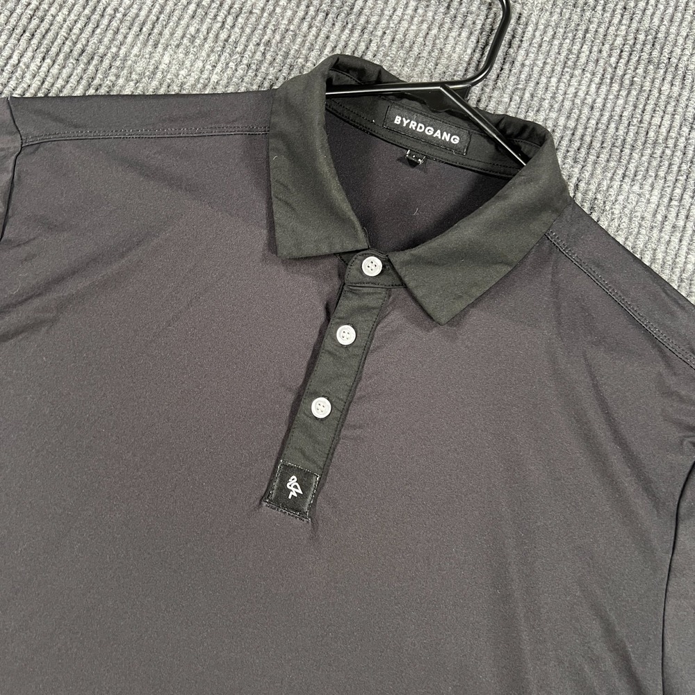 BYRDGANG Polo Shirt Mens Large Black Short Sleeve Golf Performance Casual